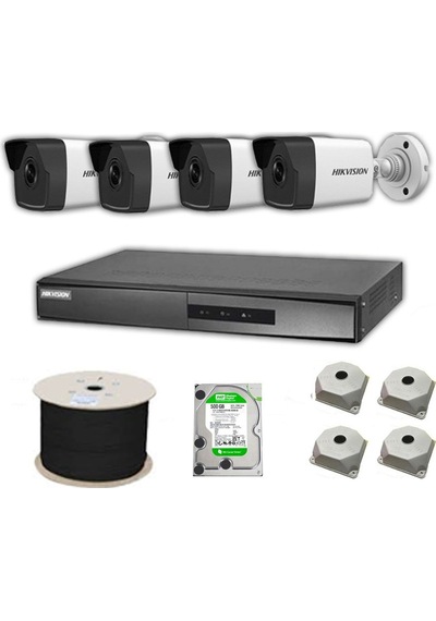 Hikvision 4 MP Mikrofonlu 4 Kameralı 6 TB Disk Tak Çalıştır Hazır IP Kamera Seti