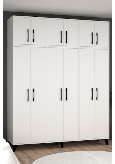 Diva 12 Kapaklı Modern Beyaz Gardırop Xl
