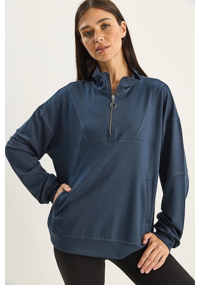 Shade Kadın Dik Yaka Yarım Fermuarlı Cep Detaylı Oversize Modal Sweatshirt 60601053 - Füme