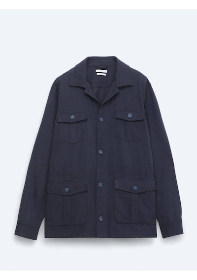 Kip Lacivert Oversize Fit Dokuma Pamuk Karışımlı Overshırt Lacivert