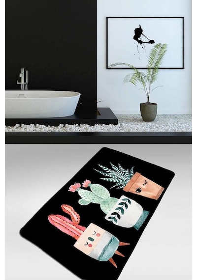 Happy Cactus Djt Siyah 60X90 Cm, Banyo Halısı, Paspası