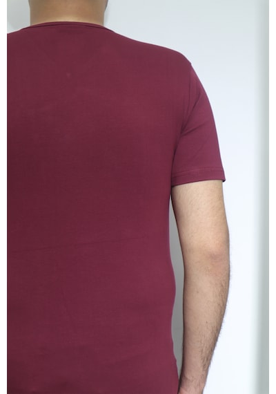 Santa Dmctekstil Erkek Düz Spor Kesim Dar Kalıp V-yaka T-shirt Bordo