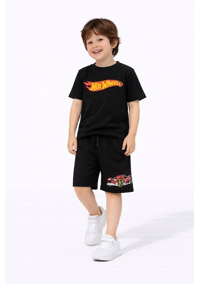 Miniko Kids Erkek Çocuk Hot Wheels Modelli Pamuk Şortlu Takım Siyah