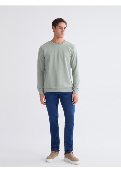 Lcwaıkıkı Basic Yeşil Bisiklet Yaka Erkek Kalın Sweatshirt