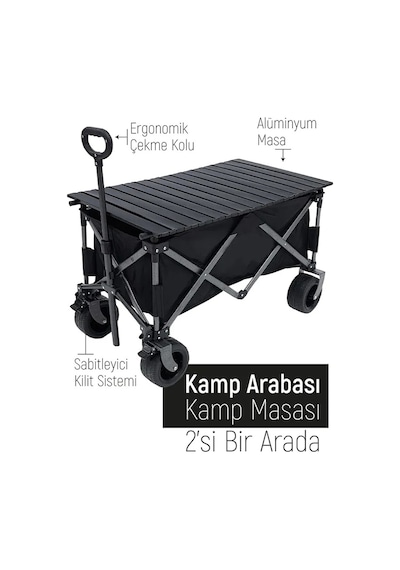 Yek Outdoor Katlanabilir Kamp Masalı Taşıma Arabası & Vagon Araba Siyah