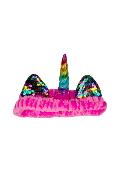 Unicorn Peluş Bandana Makyaj Saç Bandı Fuşya Gökkuşağı Boynuzlu Fuşya