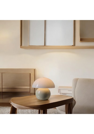 Modern Abajur Krem Mushroom Masa Lambası Metal Şapka Metal Gövde Krem