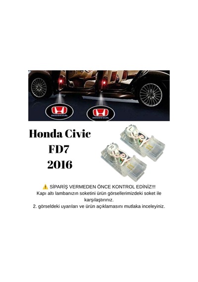 Honda Civic Fd7 2016 Uyumlu Araca Özel Kapı Altı Led 3 Boyutlu Logo Lazer Işık Geçmeli Mod 2