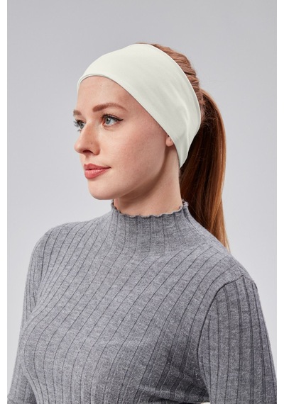 Sonbaharmoda Kadın Spor Saç Bandı Bandana Penye Esnek Bone Dikissiz Ekru