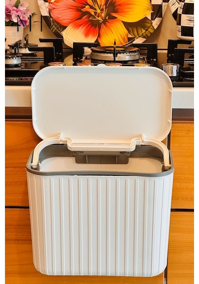 Makri Home Pratik Askılı Çöp Kovası- Beyaz- Çift Yönlü Kapaklı - 8 Litre Beyaz