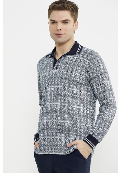 Sementa Yumuşak Dokulu Polo Yaka Pijama Takım - Lacivert Lacivert