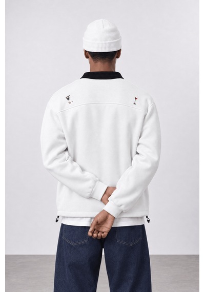 Respire Erkek Not For Everyone Nakışlı Polo Yaka Oversize Sweatshirt Ekru