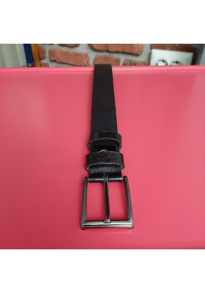 Real Leather Erkek Kemer Düz Siyah Hakiki Deri Vejetal Dana Derisi 3.5 CM Siyah