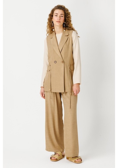 Esswaap Yelek Bluz Pantolon Takım Camel-camel Camel