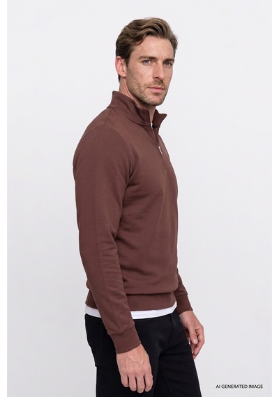 Ac&Co / Altınyıldız Classics Erkek Tarcın Standart Fit Normal Kesim İçi Polarlı Bato Yaka Pamuklu Sweatshirt