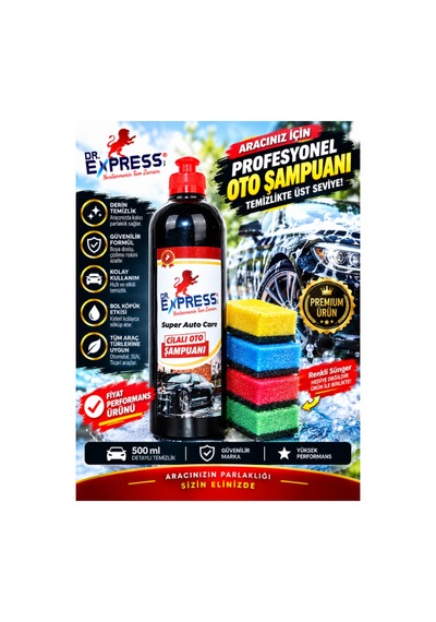 Premium Konsantre Cilalı Oto Araba Yıkama Şampuanı Etkili Temizlik Ekstra Parlaklık 500 Ml Süngerli - 581798356