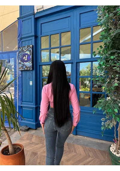 WeShaya Pembe Polyester Pamuk Parçalı Gömlek Pembe