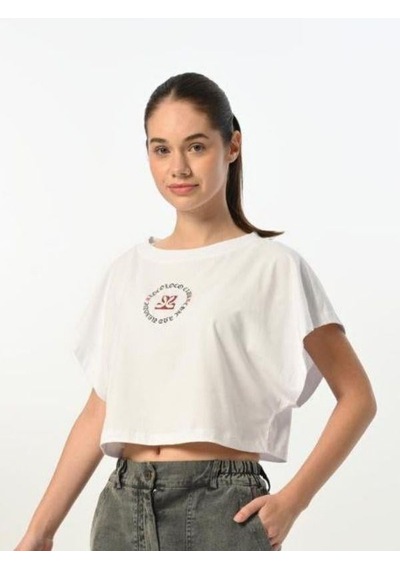 Zekids Kız Çocuk Logo Nakışlı Salaş Crop-15525 Ekru