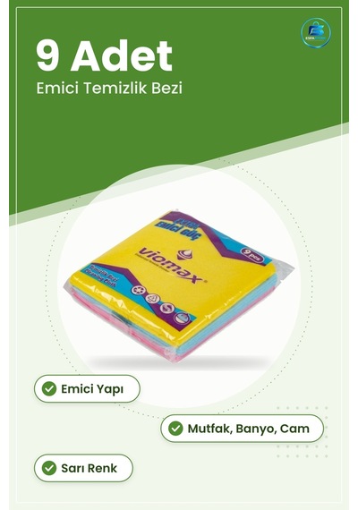 Temizlik Bezi 9'lu Sarı Emici Mutfak Banyo Cam Yüzey Ev Günlük Ku Çok Renkli
