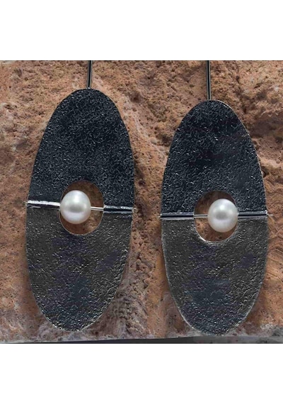 İncili Oval Gümüş Küpe Gümüş
