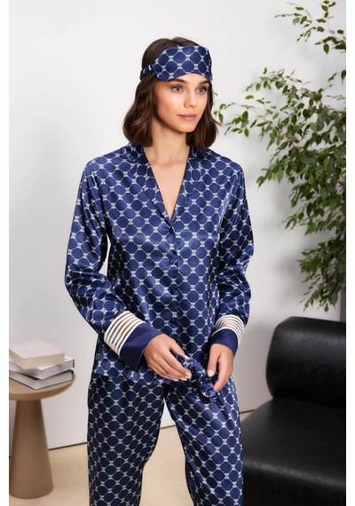 Pierre Cardin Saten Kadın Pijama Takımı - 1320 Lacivert