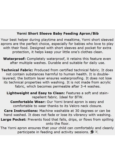 Yorni Unisex Su Geçirmez, Cırtlı, Cepli, Yarım Kollu Bebek/çocuk Mama Önlüğü, 1-3 Yaş Family Çok Renkli