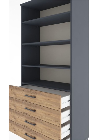 Hyperion Dolap 4 Raflı 4 Çekmeceli 88x44x195 Antrasit-çam Antrasit