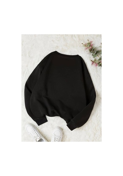 Medinenur Kadın Papatya Baskılı Sweatshirt siyah