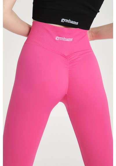 Gymhams Neon Pembe Kalçası Büzgülü Kalça Şekillendirici Push Up Yüksek Bel Spor Tayt Pembe