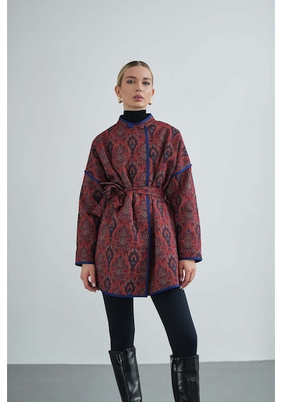 Kadın Yandan Bağlamalı Tasarım Kimono Ceket Kırmızı