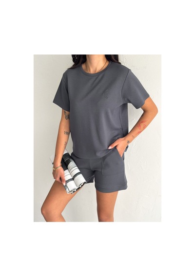 Gugus Kadın Kısa Şortlu/t-shirt 2li Takım Modal Kumaş Gri