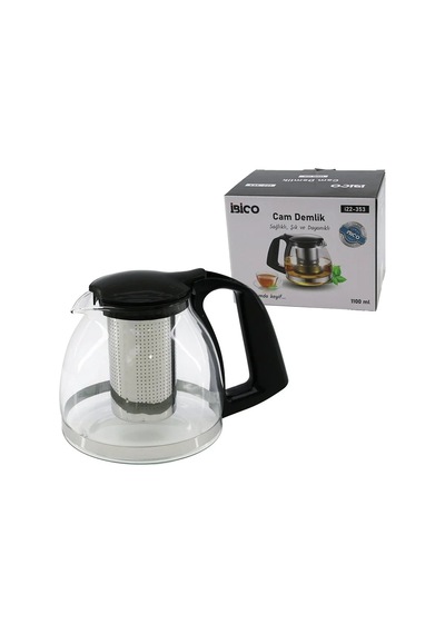 1100ml Cam Demlik Çelik Süzgeçli - Plastik Kulp - Kapak - Krom Çerçeve Çok Renkli