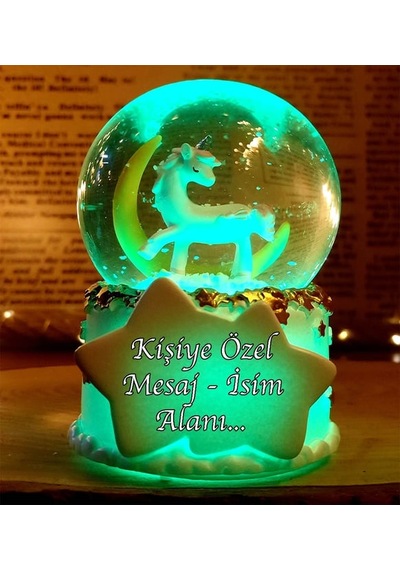 Kişiye Özel Arkadaşa Yılbaşı Hediyesi Unicorn Renk Değiştiren Işıklı Kar Küresi