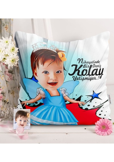 Kişiye Özel Kız Çocuk Karikatürlü Saten Yastık - 1