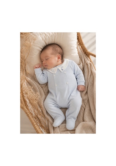 Omeca Concept Nakışlı Bebe Yakalı Triko Bebek Tulum mavi
