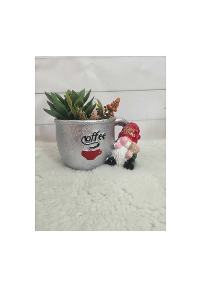 Cüce Objeli Fincan Modeli Sukulent Saksı,coffee Yazılı Ve Cüce Objeli Fincan Sukulent Saksı.