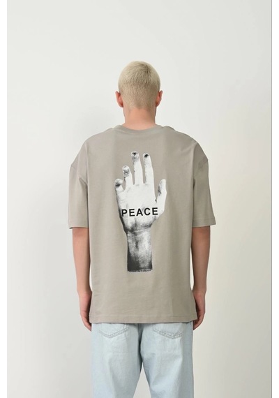 Erkek Baskılı T-shirt Kısa Kol Bisiklet Yaka Rahat Kalıp Tişört - Boyalı Gri Gri