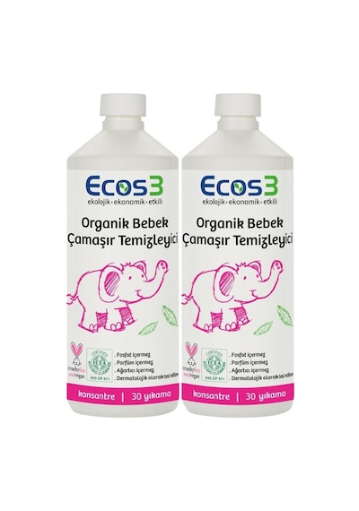 Ecos3 Organik Bebek Çamaşır Temizleyici 30 Yıkama 2 x 1 L