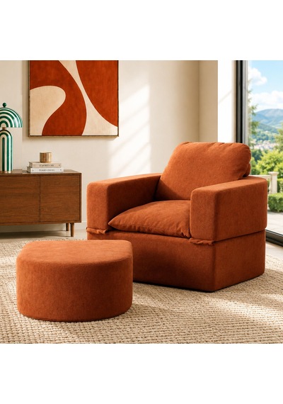 Homedius Sofa Bed Katlanır Yatak Olabilen Berjer Koltuk Puf Seti Kiremit