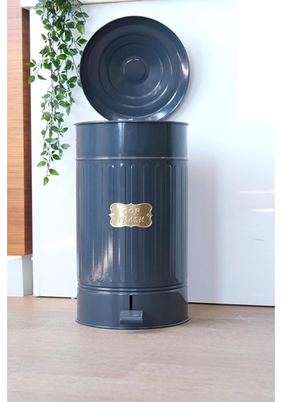 Paslanmaz Galvaniz Metal 30 Litre Pedallı Çöp Kovası Antrasit Genel