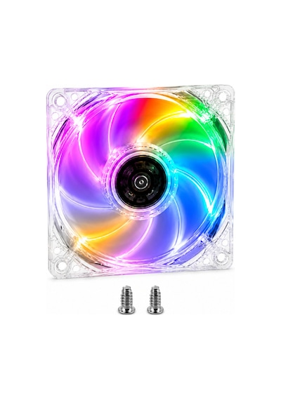 12cm Kasa Fanı - 4 Renk Led Işıklı - Şeffaf - Molex Bağlantı