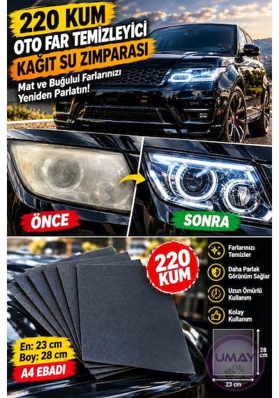 5 Adet 220 Kum Islak Kuru Su Zımparası Oto Far Temizleme Ve Parlatma Zımpara Kağıdı