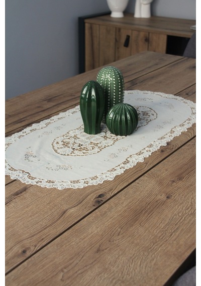 Pvc Runner Ve Sehpa Üstü Servislik 80 Cm X 40 Cm Kahve - Krem