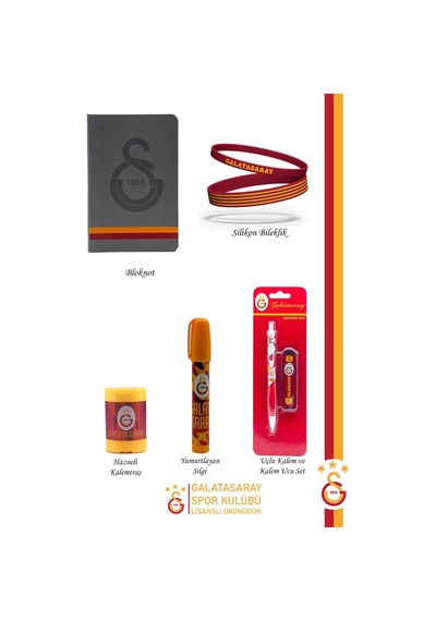 Galatasaray Orijinal Lisanslı Kalem Bileklik Bloknot Hediyelik Set Kırmızı