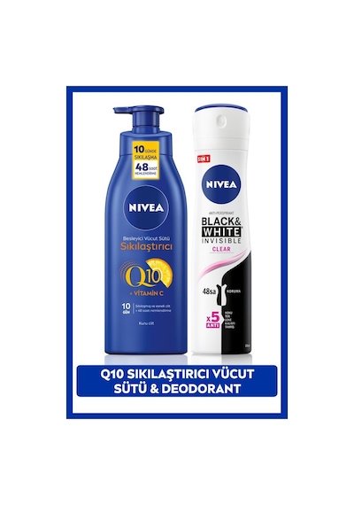Nivea Q10 + Vitamin C Sıkılaştırıcı Vücut Losyonu 400 ML + Black & White Clear Kadın Sprey Deodorant 150 ML