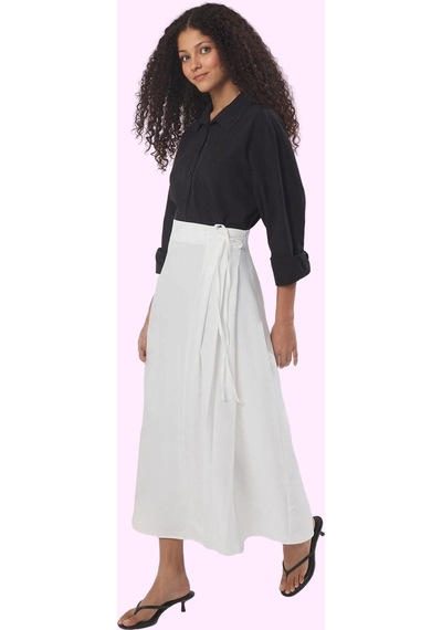 Frm Kadın A Line Maxi Etek 100% Polyester Dokuma Kumaş Ramadan Koleks Beyaz