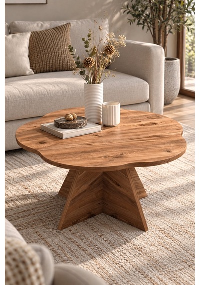 Sulorahome Çiçek Formlu Kahverengi Orta Sehpa 70 Cm Atlantik Çam