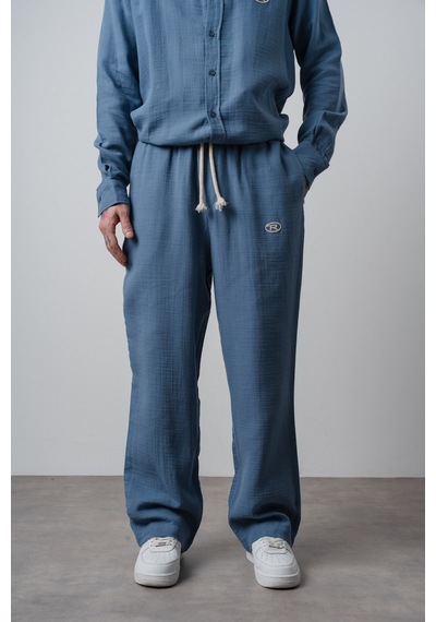 Respire Erkek R Nakışlı Müslin Baggy Pantolon Açık Mavi
