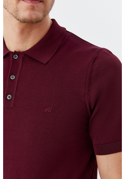 Sabri Özel Erkek Bordo Normal Kesim Regular Fit Viskon Dokuma Düğmeli Polo Yaka Tişört