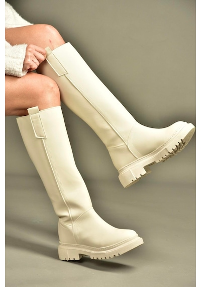 Fox Shoes V973555509 Bej Düz Tabanlı Kadın Binici Çizmesi Bej